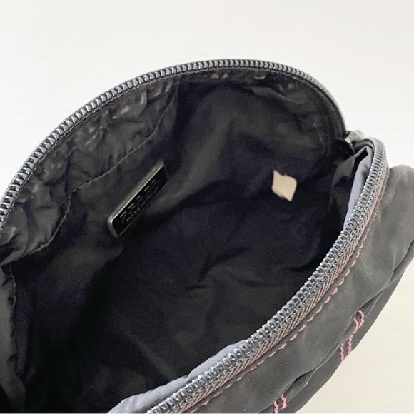 Prada black nylon pink stitching triangle logo medium zip pouch - Picture 4 of 7